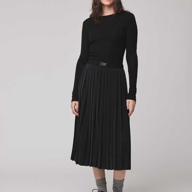 Tech Slk Pleated Midi Skirt