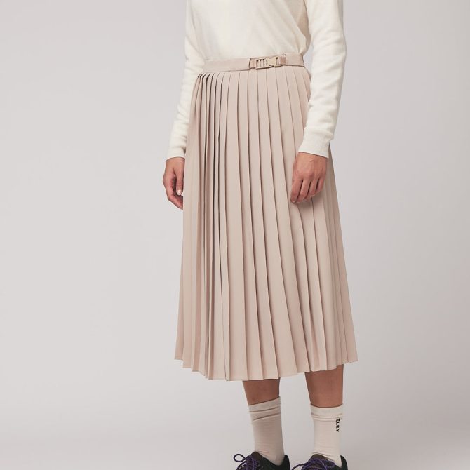 Tech Slk Pleated Midi Skirt