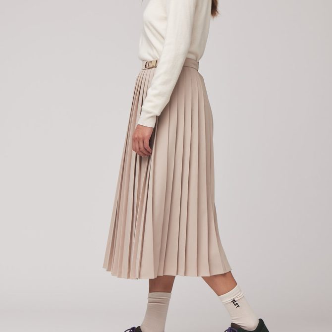 Tech Slk Pleated Midi Skirt